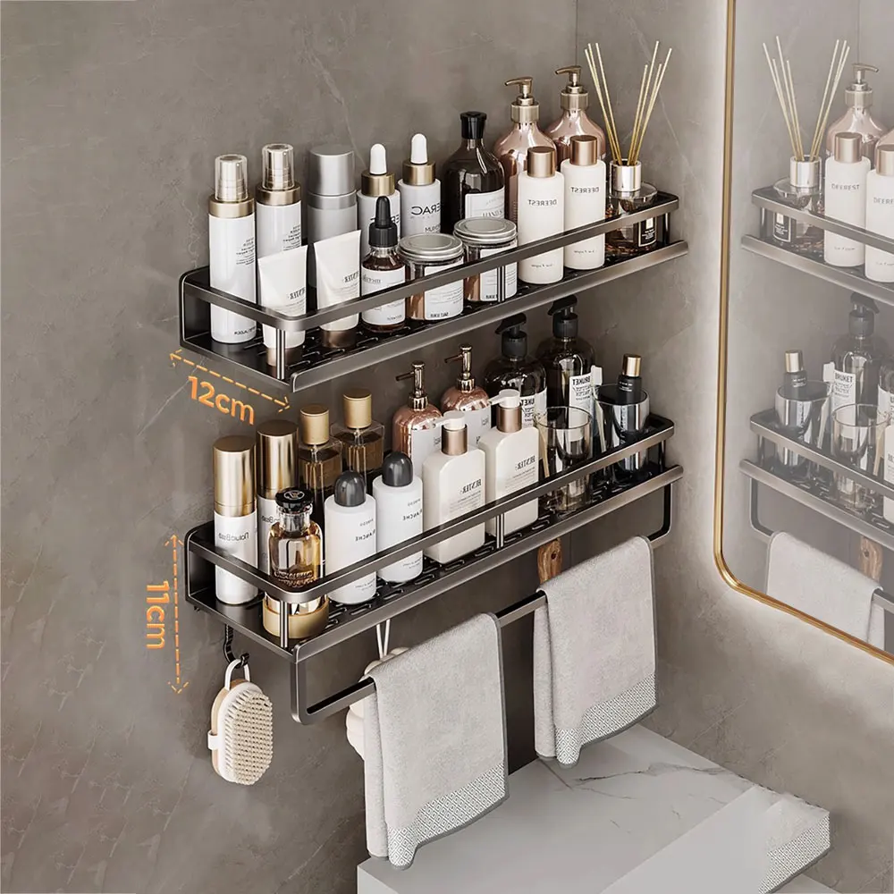 Aluminum Shower Organiser Bathroom Shelf Without Drilling Gray Wall Toilet Storage Shelf Shampoo Holder Bathroom Accessories Aluminum Shower Organiser Bathroom Shelf Without Drilling Gray Wall Toilet Storage Shelf Shampoo Holder Bathroom Accessories