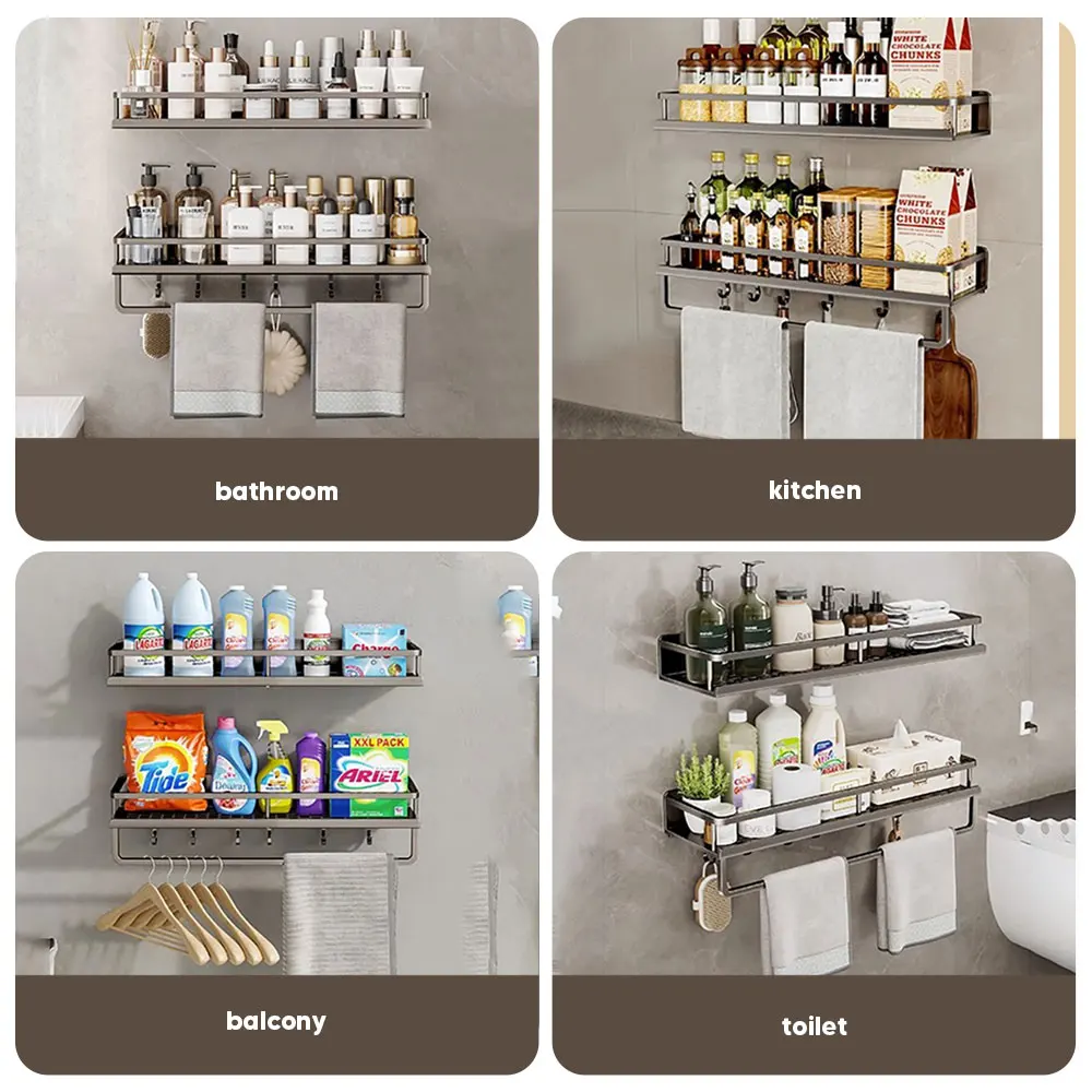 Aluminum Shower Organiser Bathroom Shelf Without Drilling Gray Wall Toilet Storage Shelf Shampoo Holder Bathroom Accessories Aluminum Shower Organiser Bathroom Shelf Without Drilling Gray Wall Toilet Storage Shelf Shampoo Holder Bathroom Accessories