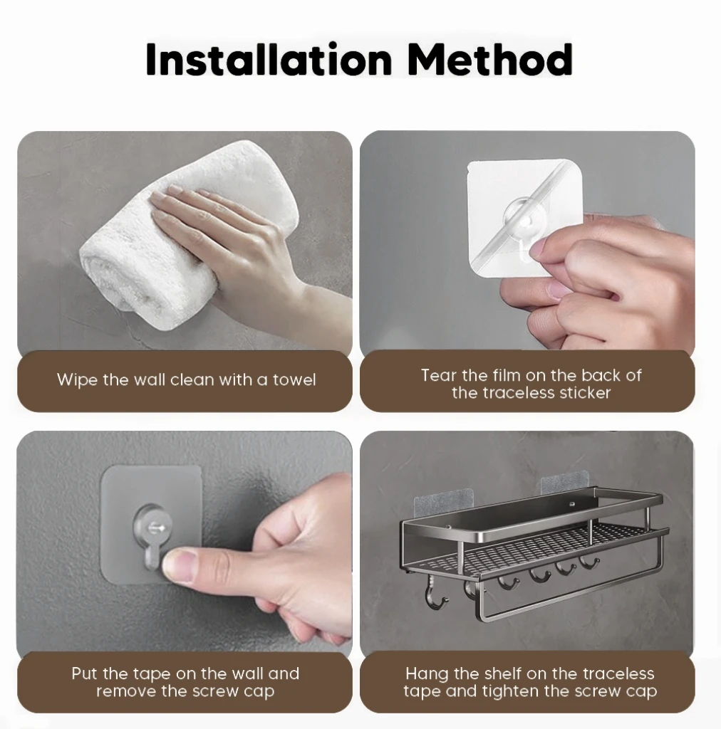 Aluminum Shower Organiser Bathroom Shelf Without Drilling Gray Wall Toilet Storage Shelf Shampoo Holder Bathroom Accessories Aluminum Shower Organiser Bathroom Shelf Without Drilling Gray Wall Toilet Storage Shelf Shampoo Holder Bathroom Accessories