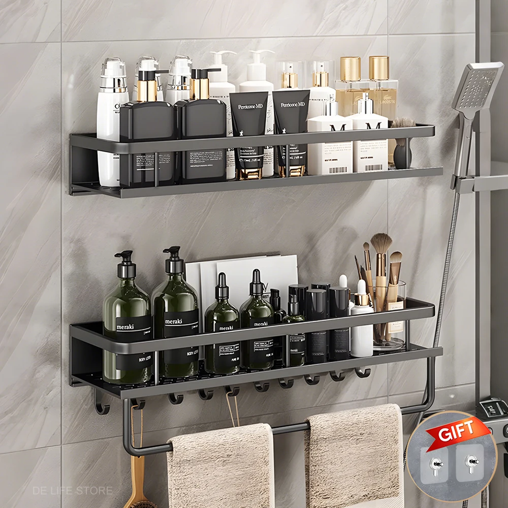 Aluminum Shower Organiser Bathroom Shelf Without Drilling Gray Wall Toilet Storage Shelf Shampoo Holder Bathroom Accessories Aluminum Shower Organiser Bathroom Shelf Without Drilling Gray Wall Toilet Storage Shelf Shampoo Holder Bathroom Accessories