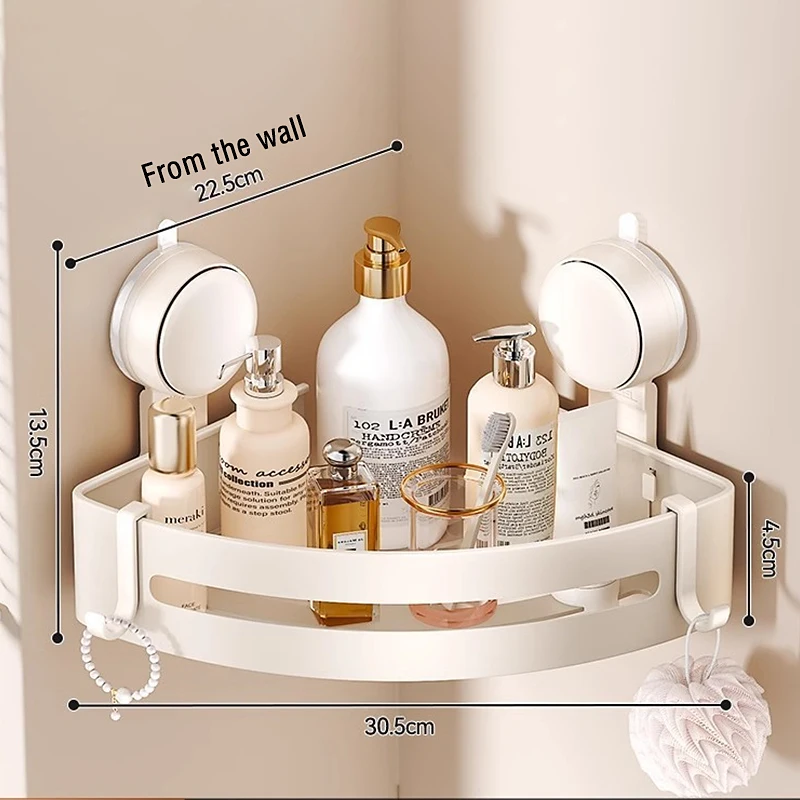 Bathroom Suction Cup Triangular Basket Storage Rack, Suction Cup Shower Caddy with Hook, No Drilling Aluminum Bathroom Organizer