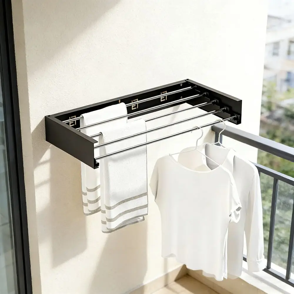 Carbon Steel Invisible Clothes Drying Rack 60CM Wall Mounted Hidden Drying Rack Large Capacity Heavy-Duty