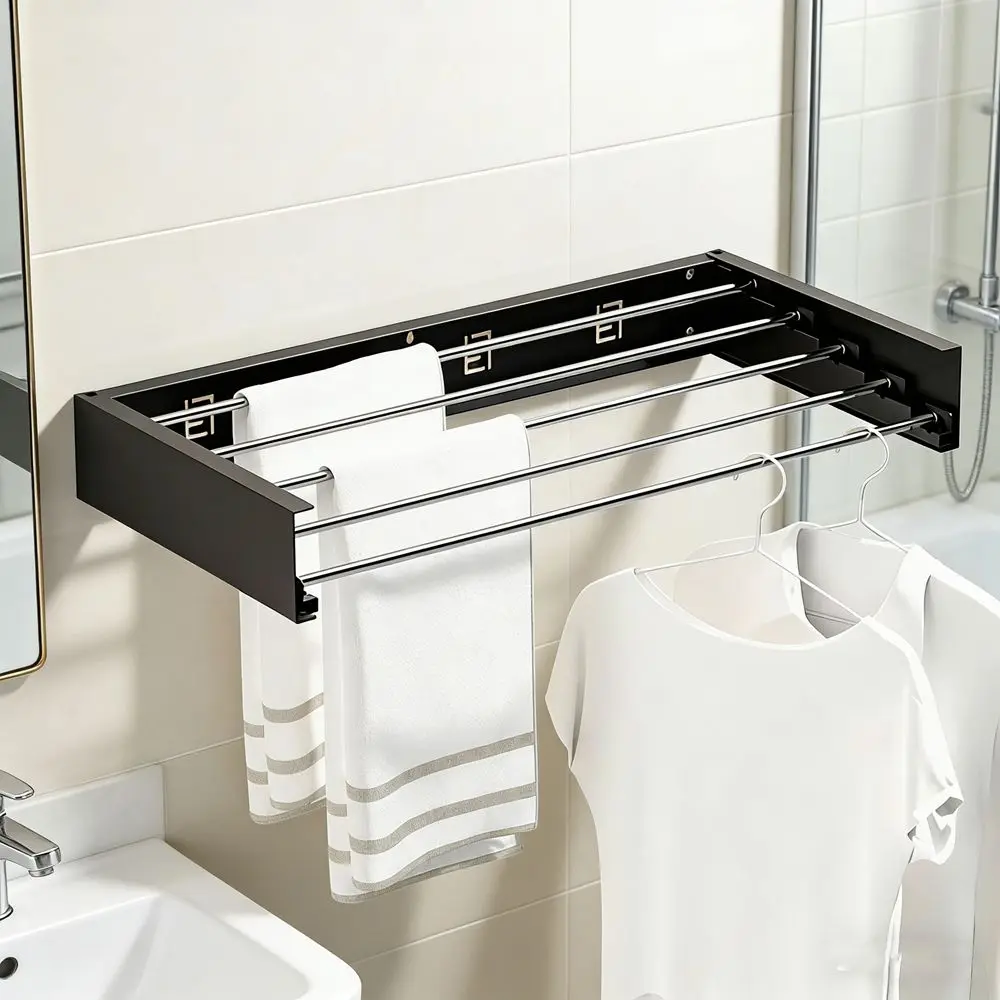 Carbon Steel Invisible Clothes Drying Rack 60CM Wall Mounted Hidden Drying Rack Large Capacity Heavy-Duty