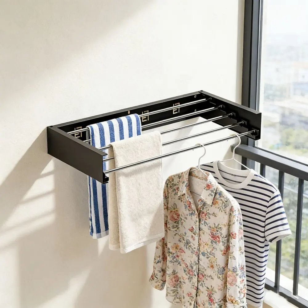 Carbon Steel Invisible Clothes Drying Rack 60CM Wall Mounted Hidden Drying Rack Large Capacity Heavy-Duty