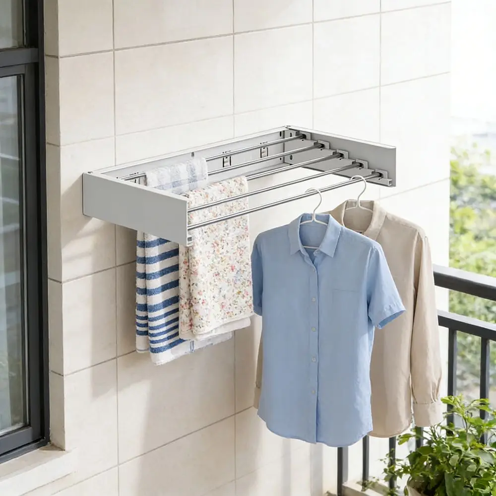 Carbon Steel Invisible Clothes Drying Rack 60CM Wall Mounted Hidden Drying Rack Large Capacity Heavy-Duty