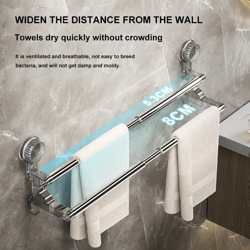 Double Layer 56-94cm Suction Cup Wall Mounted Towel Rack Double Layer 56-94cm Suction Cup Wall Mounted Towel Rack