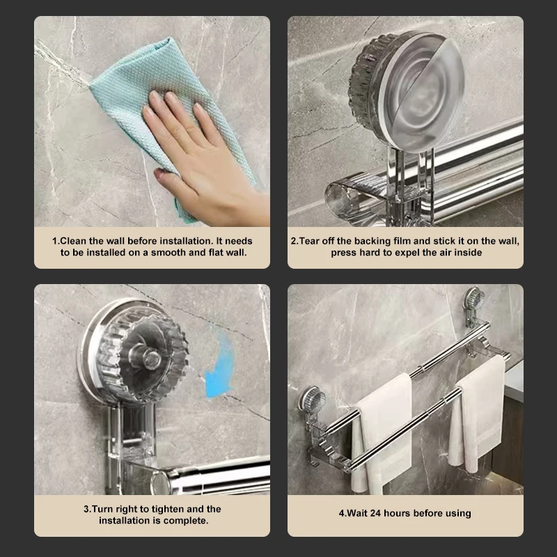Double Layer 56-94cm Suction Cup Wall Mounted Towel Rack Double Layer 56-94cm Suction Cup Wall Mounted Towel Rack