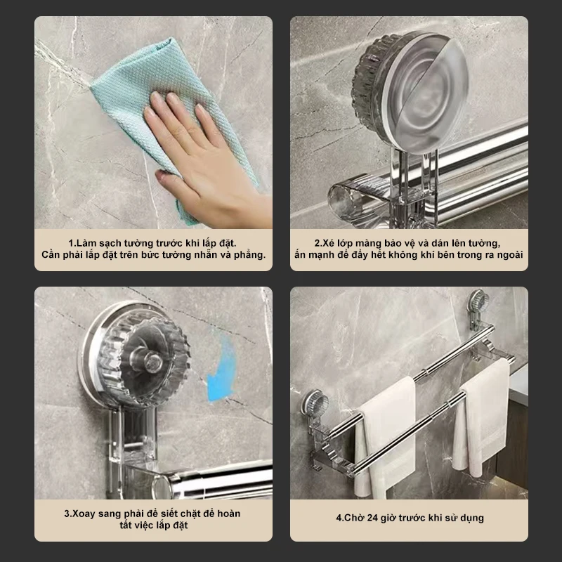 Double Layer 56-94cm Suction Cup Wall Mounted Towel Rack Double Layer 56-94cm Suction Cup Wall Mounted Towel Rack