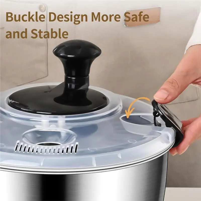 EYFL-Non-Slip Base Stainless Steel Salad Spinner, 5.3Qt Large Lettuce Dryer, Vegetable& Fruit Washer With Drain, Easy To Clean EYFL-Non-Slip Base Stainless Steel Salad Spinner, 5.3Qt Large Lettuce Dryer, Vegetable& Fruit Washer With Drain, Easy To Clean