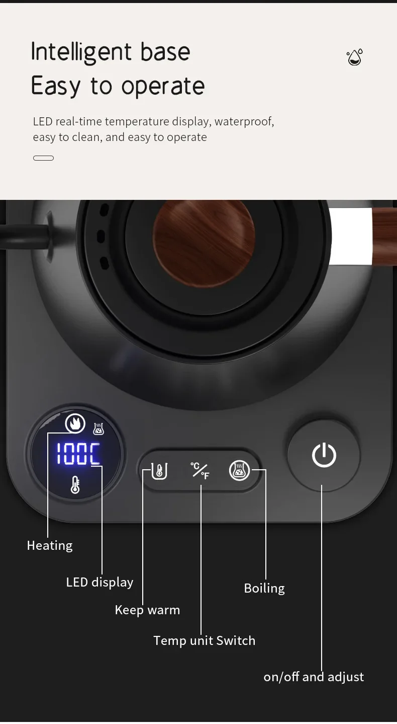 Electric Gooseneck Kettle 900ML Hand Brew Coffee Pot Smart Teapot Temperature Control Pot Rapid Heating Kettle 110v/220v