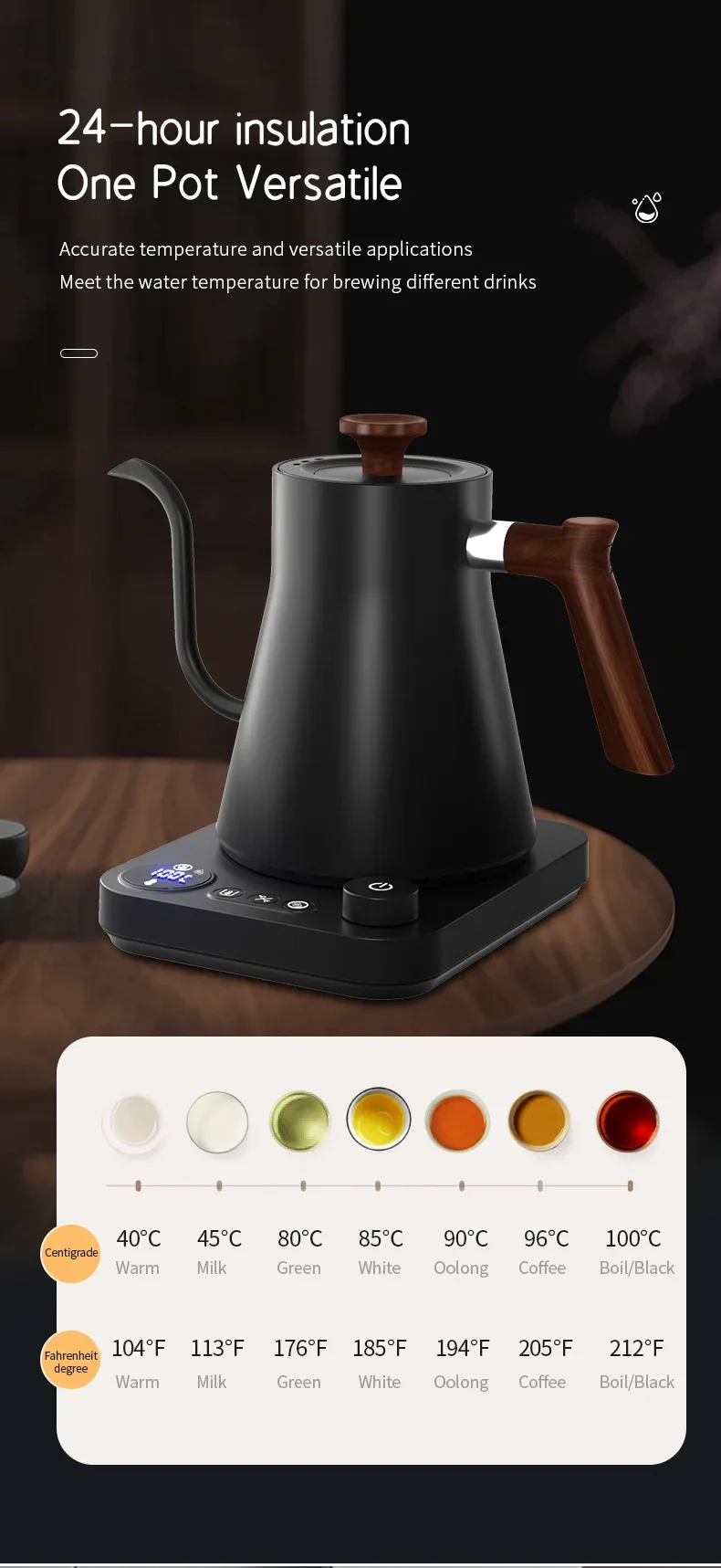 Electric Gooseneck Kettle 900ML Hand Brew Coffee Pot Smart Teapot Temperature Control Pot Rapid Heating Kettle 110v/220v