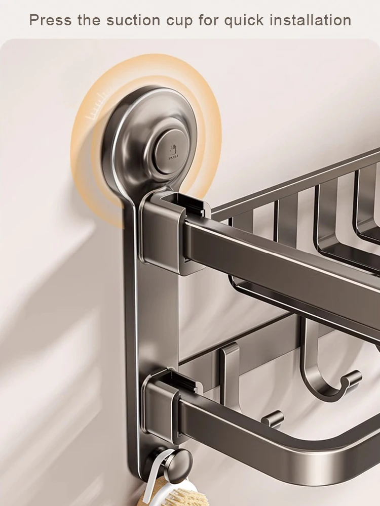 Grey Cream White Bathroom Suction Towel Rack 50/60 cm Bath Towel Rack Wall Mounted Punch Free Folding Hanger Storage Rack Shelf