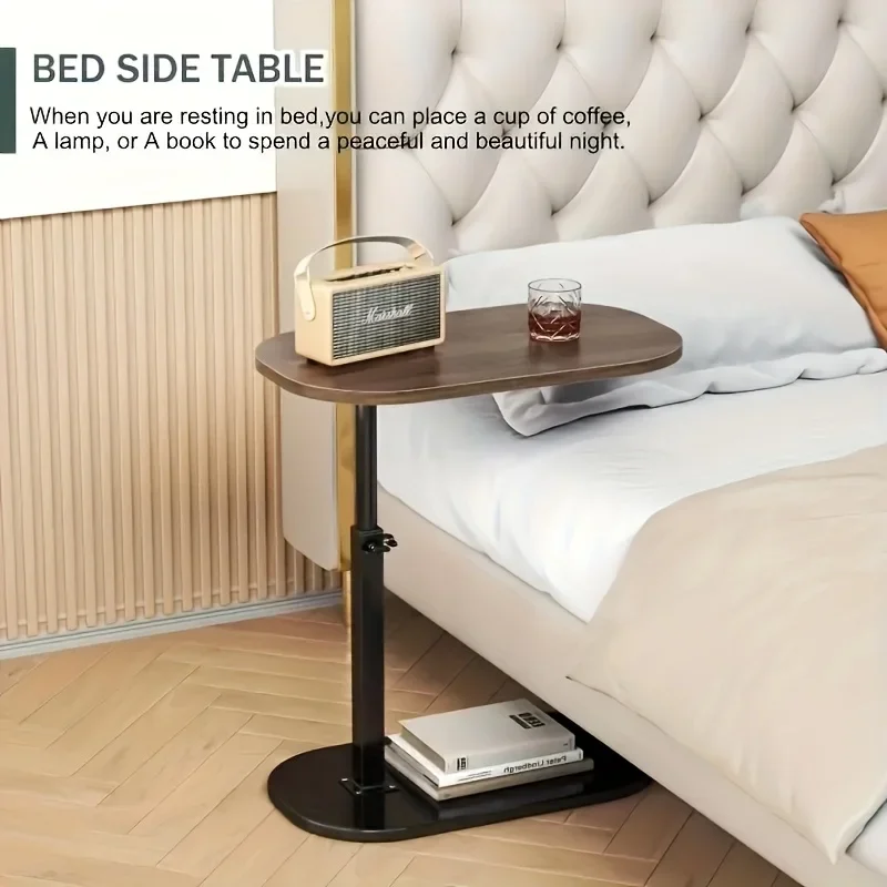 Height adjustable table - solid wood surface, movable side end table, great for coffee, study, inside & outside spaces