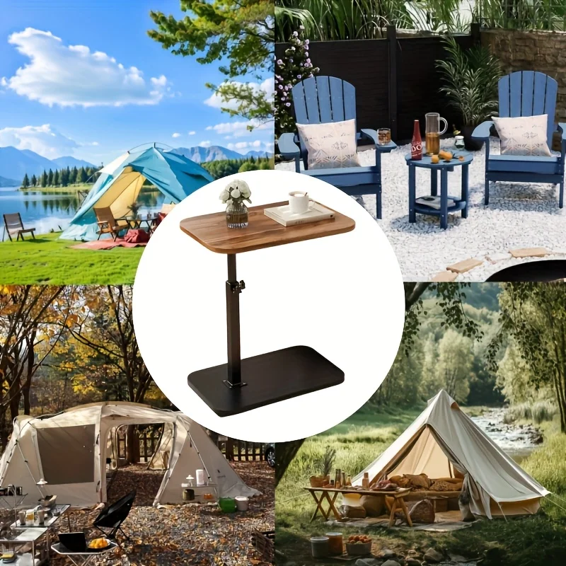 Height adjustable table - solid wood surface, movable side end table, great for coffee, study, inside & outside spaces