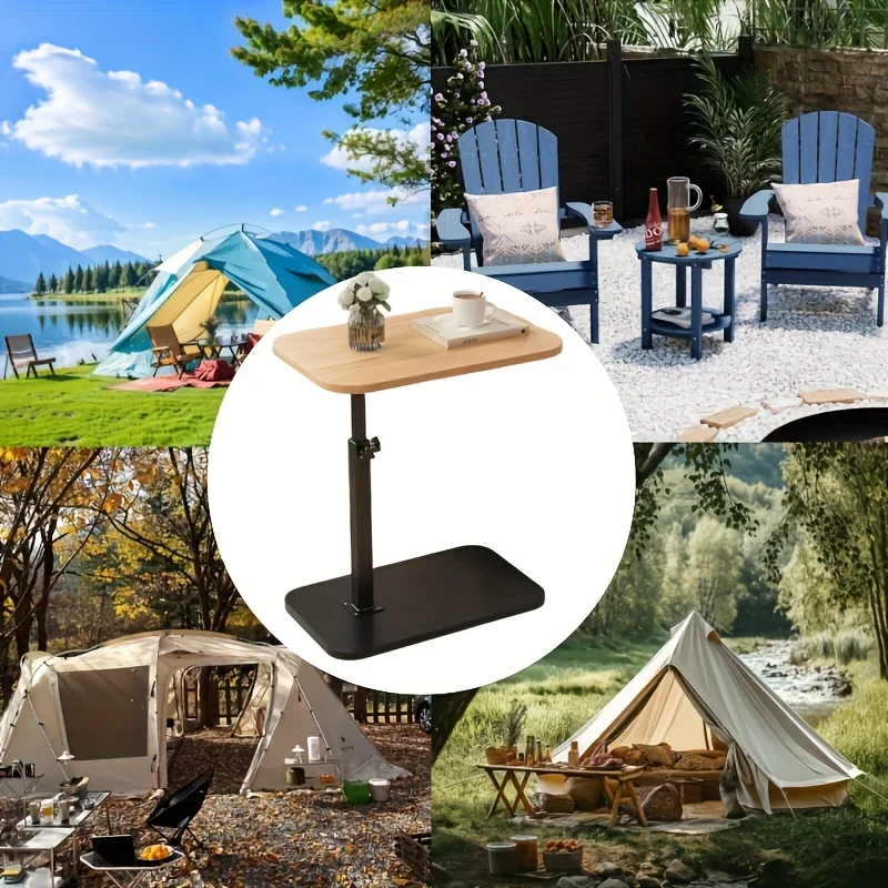 Height adjustable table - solid wood surface, movable side end table, great for coffee, study, inside & outside spaces