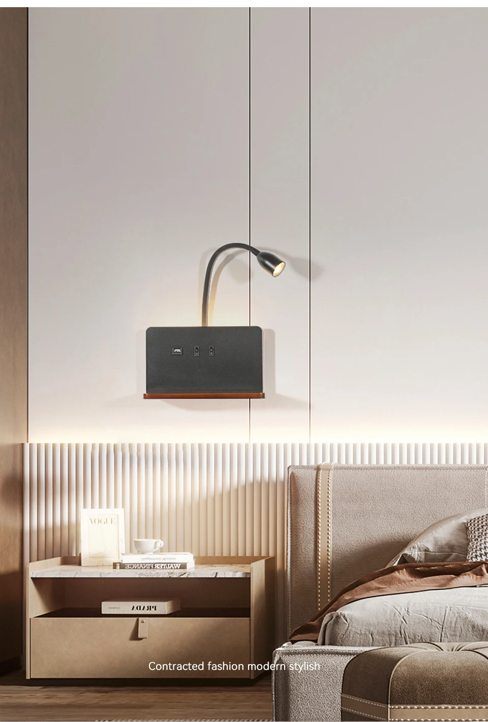 Indoor LED Wall Lamp With USB Interface And Wireless Charging Modern 360&deg; Rotatable Wall Light With Switch Bedside Night Lights