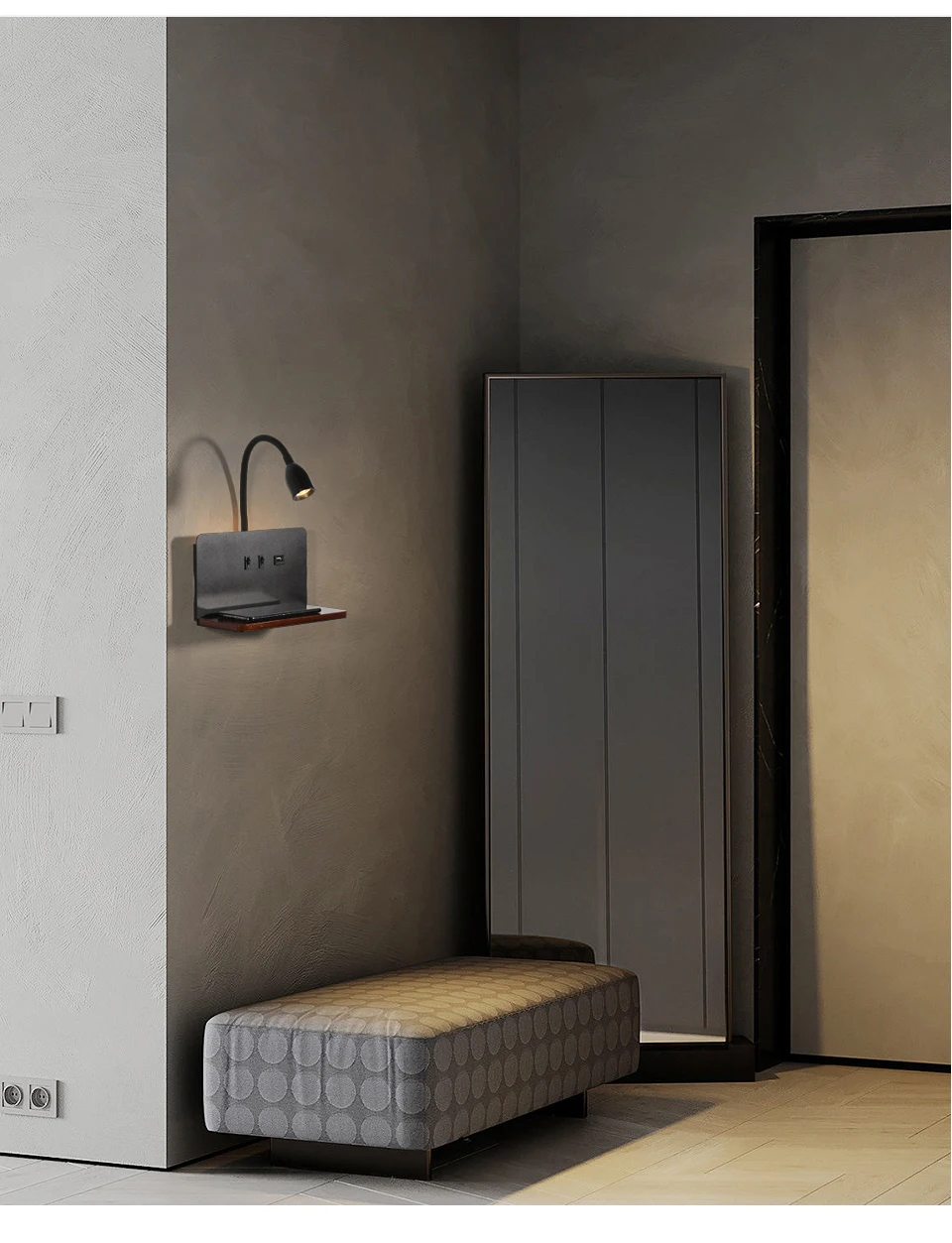 Indoor LED Wall Lamp With USB Interface And Wireless Charging Modern 360&deg; Rotatable Wall Light With Switch Bedside Night Lights