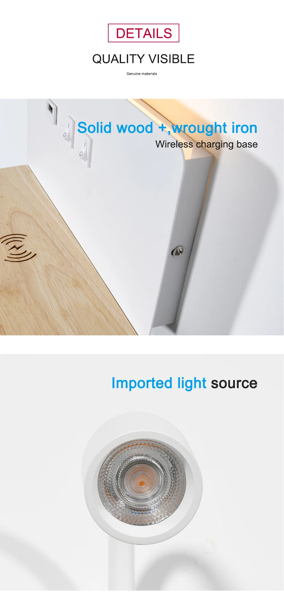 Indoor LED Wall Lamp With USB Interface And Wireless Charging Modern 360&deg; Rotatable Wall Light With Switch Bedside Night Lights