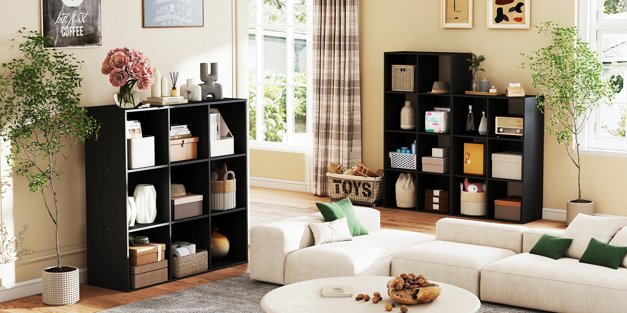 JHK 9 Cube Storage Organizer Wooden Shelf Bookcase Open Bookshelf for Living Room and Home Office Display Storage Bookcase