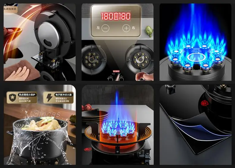Kitchen Gas Stoves Home Dual Stove Kitchen Embedded Nature Gas/LPG Timing Stove Desktop Dual-Use Cooktop Gas Panel Gas Cooker
