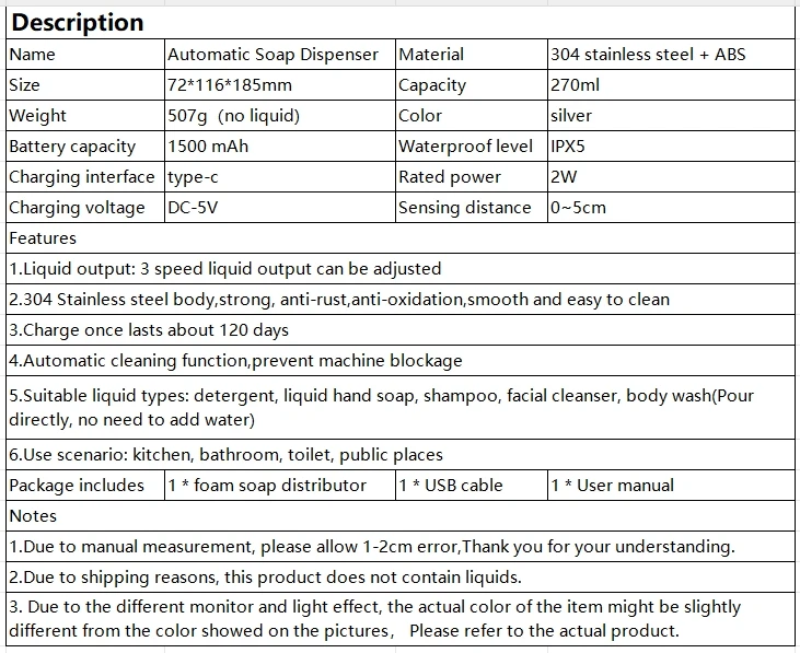 Kitchen Soap Machine Automatic Sensor Out of Hand Sanitizer Smart Electric Body Wash Soap Dispenser 304 Stainless Steel Kitchen Soap Machine Automatic Sensor Out of Hand Sanitizer Smart Electric Body Wash Soap Dispenser 304 Stainless Steel