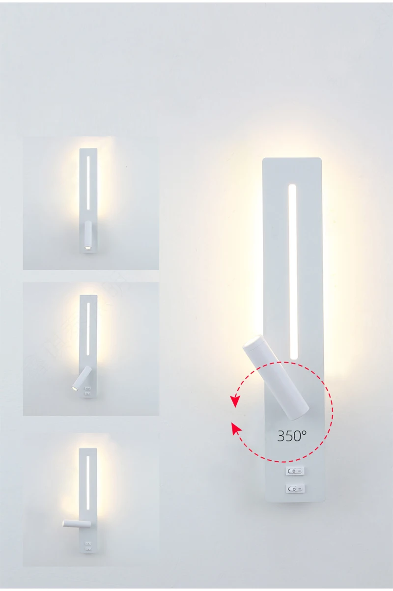 LED Wall Light Interior  Mobile Phone Charging USB Wall Lamps With Switch Bedroom Bedside Reading Lights Decoration Living Room