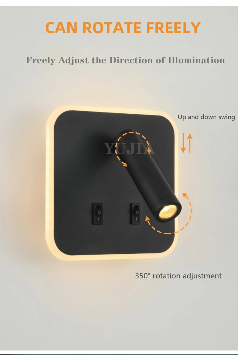 Modern Led Wall Sconce Reading Light 2 Switches Type-A & Type-C USB Ports 3W Adjustable Spotlight + 10W Backlight Bedside Lamp Modern Led Wall Sconce Reading Light 2 Switches Type-A & Type-C USB Ports 3W Adjustable Spotlight + 10W Backlight Bedside Lamp