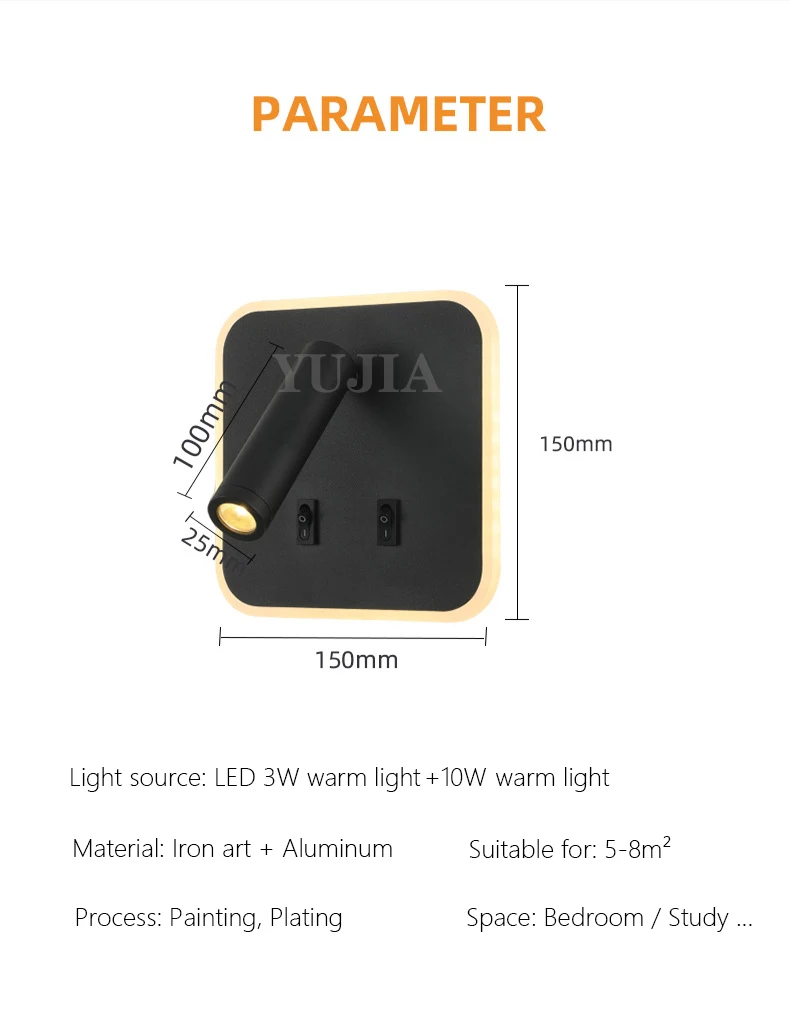 Modern Led Wall Sconce Reading Light 2 Switches Type-A & Type-C USB Ports 3W Adjustable Spotlight + 10W Backlight Bedside Lamp Modern Led Wall Sconce Reading Light 2 Switches Type-A & Type-C USB Ports 3W Adjustable Spotlight + 10W Backlight Bedside Lamp