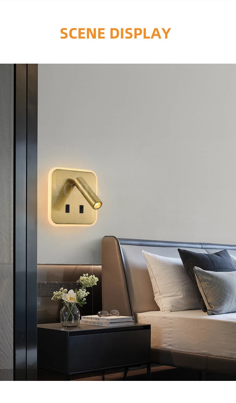 Modern Led Wall Sconce Reading Light 2 Switches Type-A & Type-C USB Ports 3W Adjustable Spotlight + 10W Backlight Bedside Lamp Modern Led Wall Sconce Reading Light 2 Switches Type-A & Type-C USB Ports 3W Adjustable Spotlight + 10W Backlight Bedside Lamp