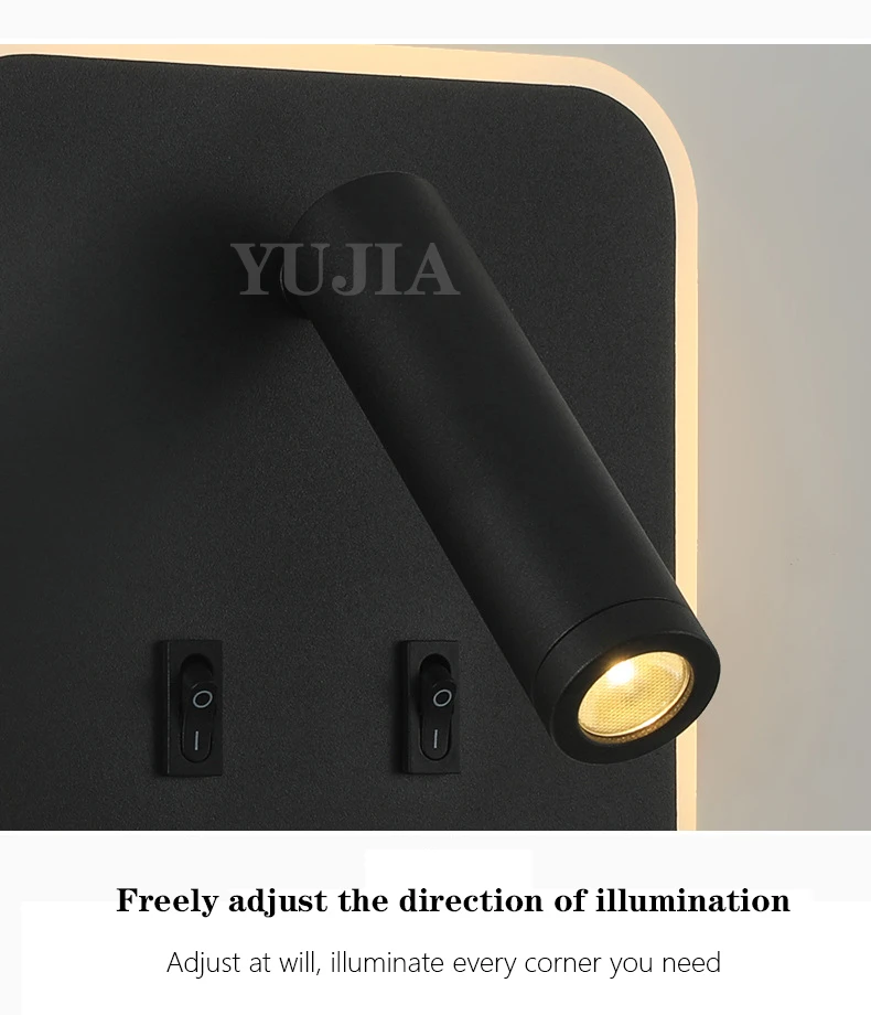 Modern Led Wall Sconce Reading Light 2 Switches Type-A & Type-C USB Ports 3W Adjustable Spotlight + 10W Backlight Bedside Lamp Modern Led Wall Sconce Reading Light 2 Switches Type-A & Type-C USB Ports 3W Adjustable Spotlight + 10W Backlight Bedside Lamp