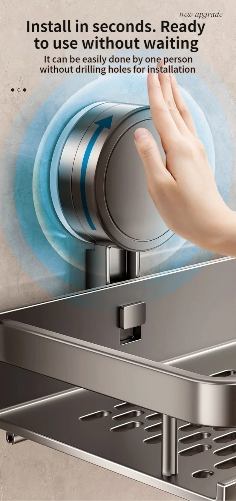 No Drill Suction Cup Adhesive Bathroom Rack Bathroom Shelf Toilet Aluminum Hanging Rack Bathroom Organizer Hang On The Wall