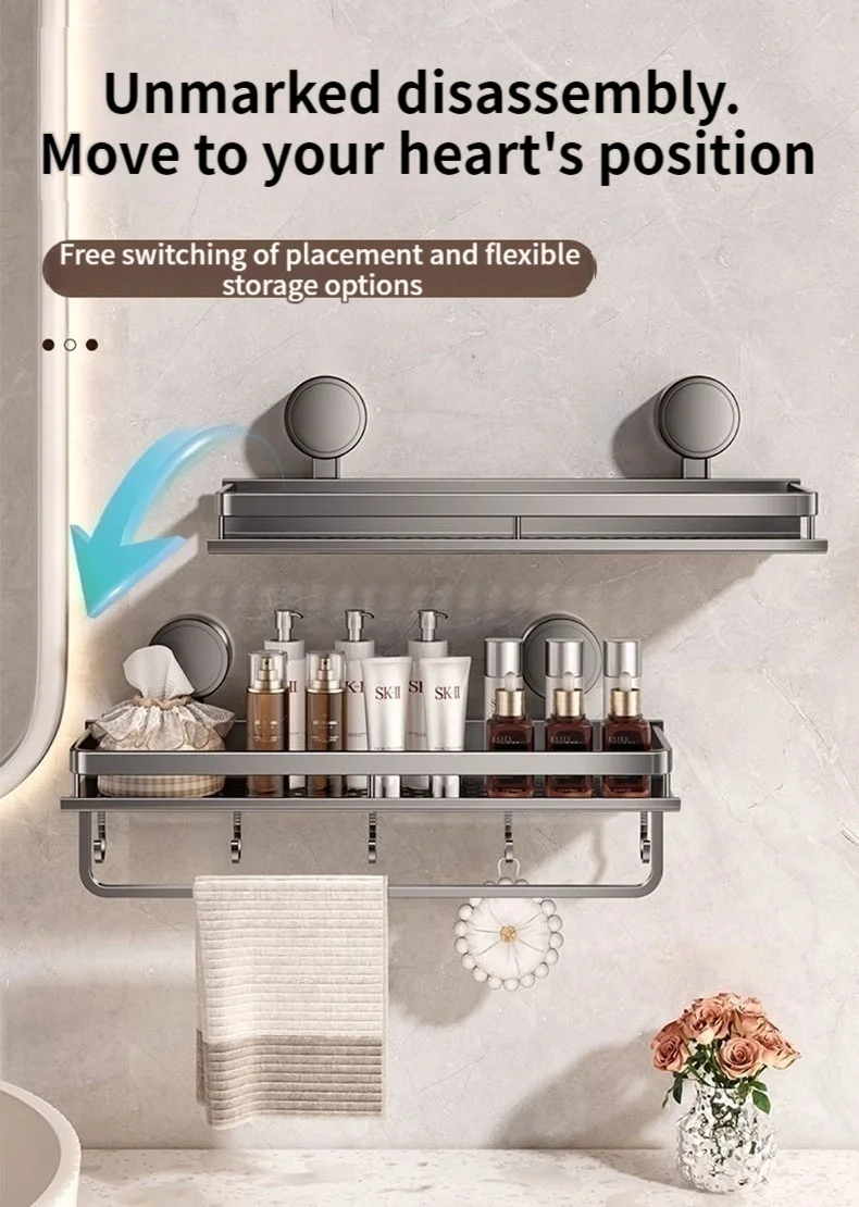 No Drill Suction Cup Adhesive Bathroom Rack Bathroom Shelf Toilet Aluminum Hanging Rack Bathroom Organizer Hang On The Wall