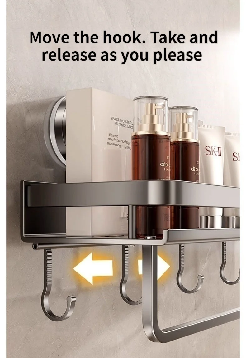 No Drill Suction Cup Adhesive Bathroom Rack Bathroom Shelf Toilet Aluminum Hanging Rack Bathroom Organizer Hang On The Wall