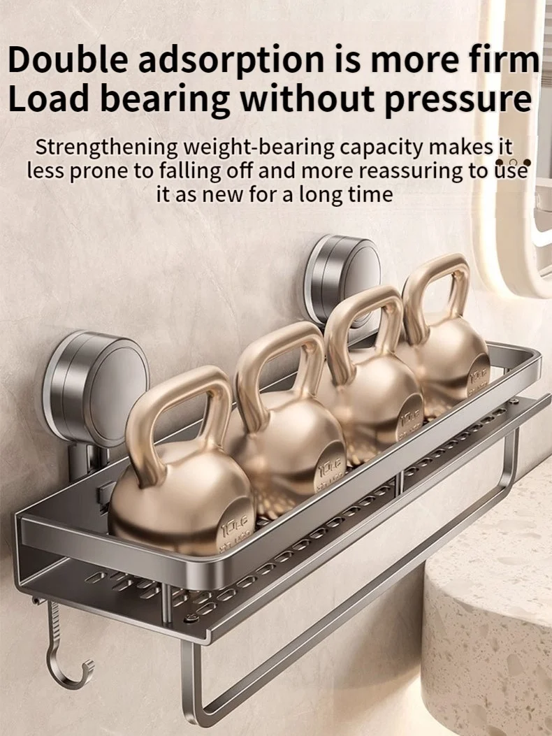 No Drill Suction Cup Adhesive Bathroom Rack Bathroom Shelf Toilet Aluminum Hanging Rack Bathroom Organizer Hang On The Wall