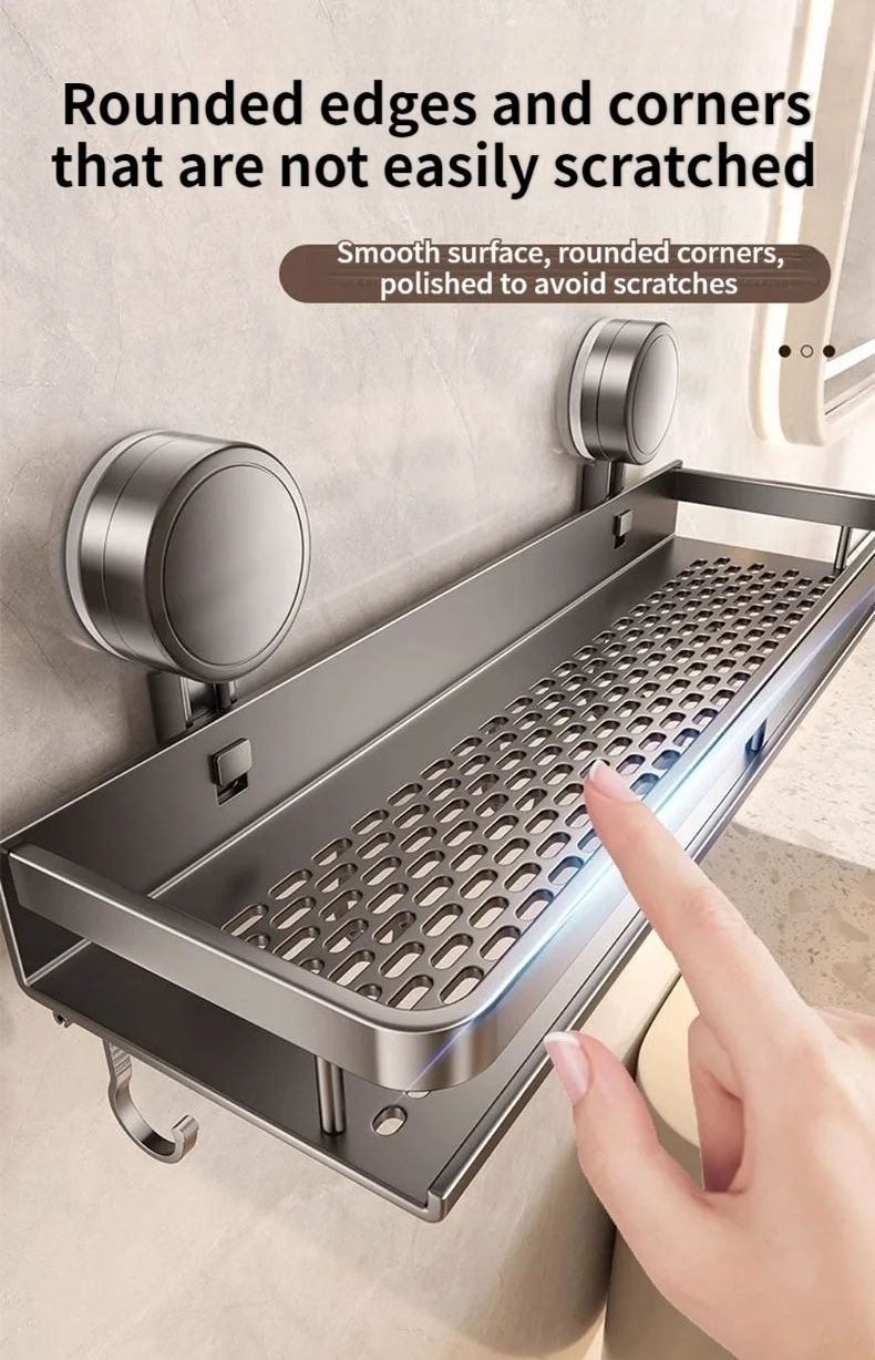 No Drill Suction Cup Adhesive Bathroom Rack Bathroom Shelf Toilet Aluminum Hanging Rack Bathroom Organizer Hang On The Wall