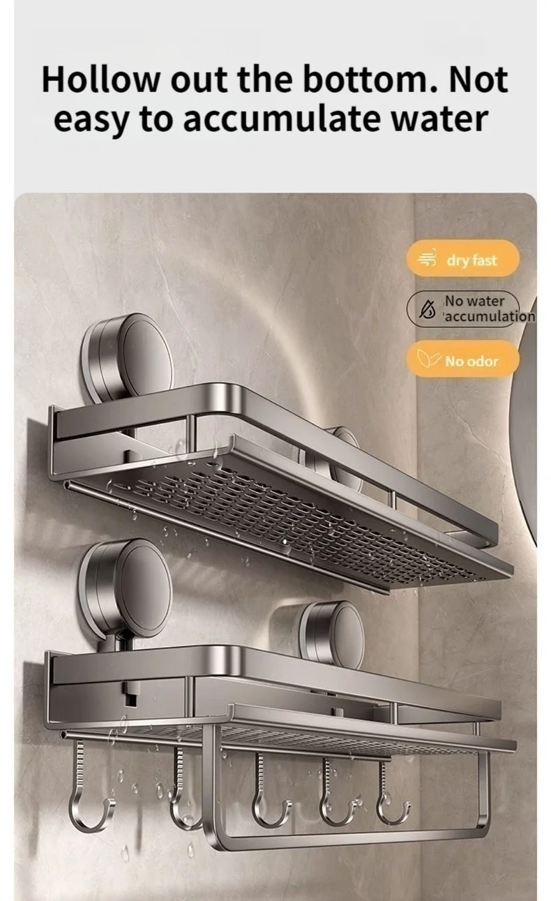 No Drill Suction Cup Adhesive Bathroom Rack Bathroom Shelf Toilet Aluminum Hanging Rack Bathroom Organizer Hang On The Wall