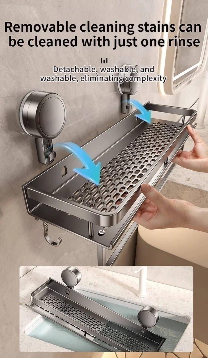 No Drill Suction Cup Adhesive Bathroom Rack Bathroom Shelf Toilet Aluminum Hanging Rack Bathroom Organizer Hang On The Wall