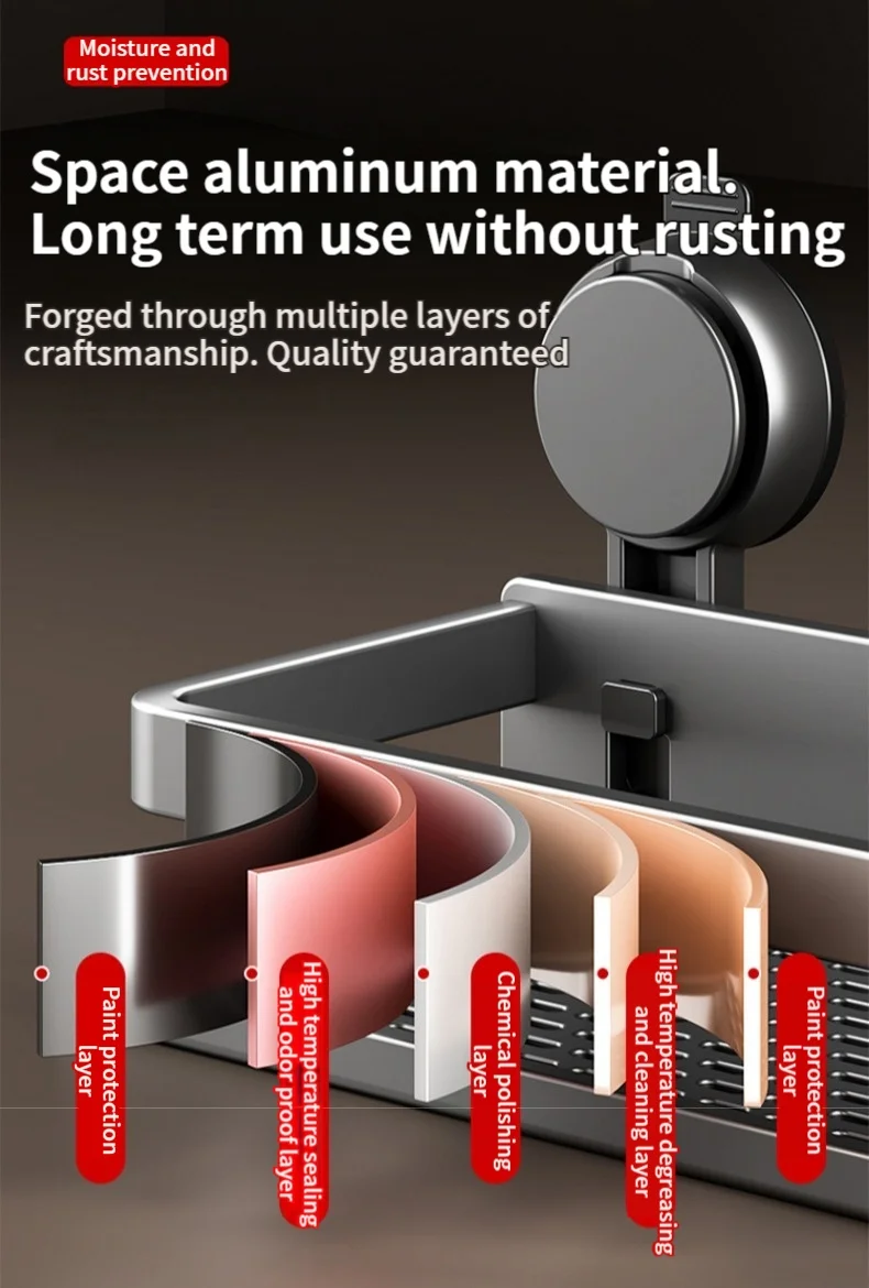 No Drill Suction Cup Suction Bathroom Rack Bathroom Shelf Toilet Space Aluminum Hanging Rack Bathroom Organizer Hang On The Wall