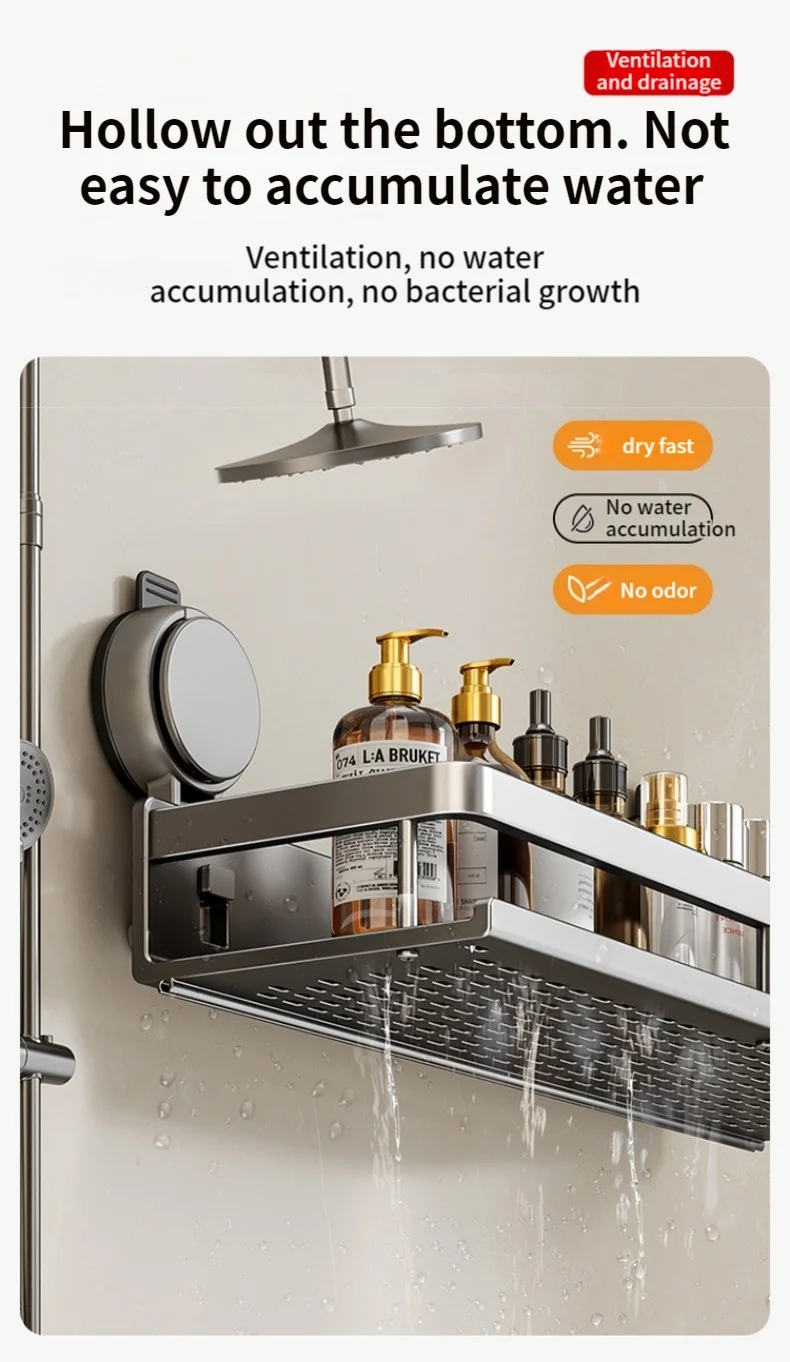 No Drill Suction Cup Suction Bathroom Rack Bathroom Shelf Toilet Space Aluminum Hanging Rack Bathroom Organizer Hang On The Wall