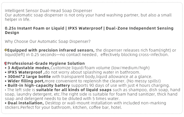 New Automatic Dishwashing Liquid Sensor Kitchen Double Head Gel Foam Hand Sanitizer Soap Dispenser Wall Hanging New Automatic Dishwashing Liquid Sensor Kitchen Double Head Gel Foam Hand Sanitizer Soap Dispenser Wall Hanging