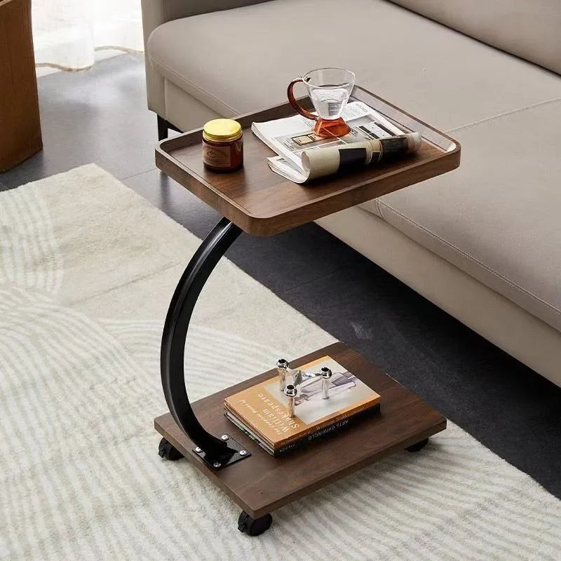 Side table Modern simple rectangular household small apartment Bedroom removable side table Double layer small coffee table