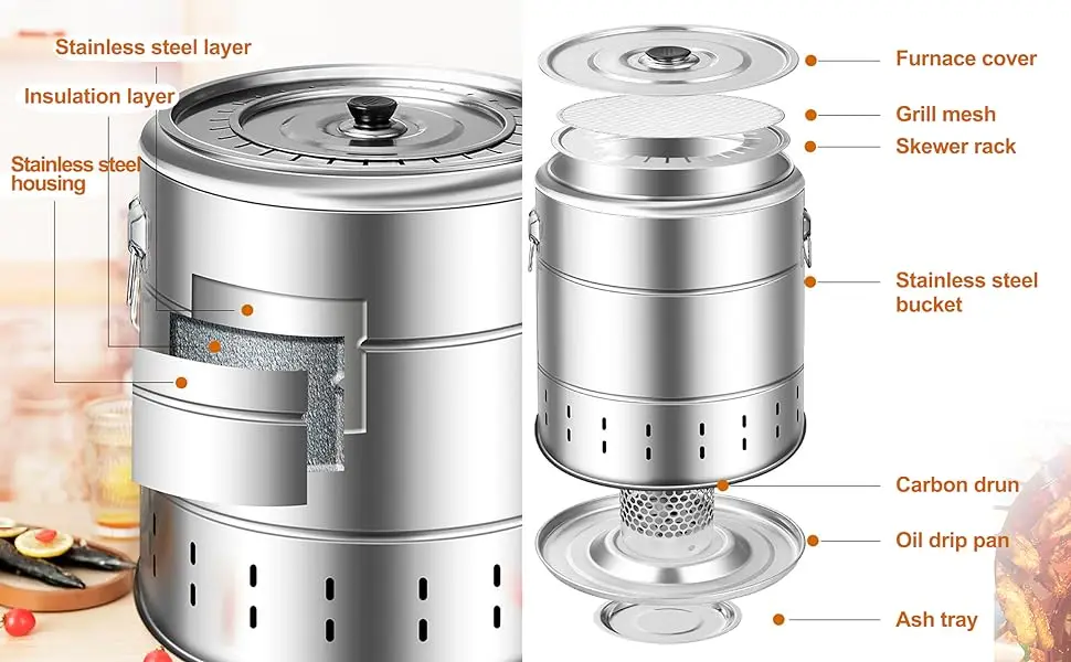Stainless Steel Wrap-around Grill Charcoal Grill Smokeless Grill Cooking Grate Portable Camping Oven Household Barbecue Tools Stainless Steel Wrap-around Grill Charcoal Grill Smokeless Grill Cooking Grate Portable Camping Oven Household Barbecue Tools