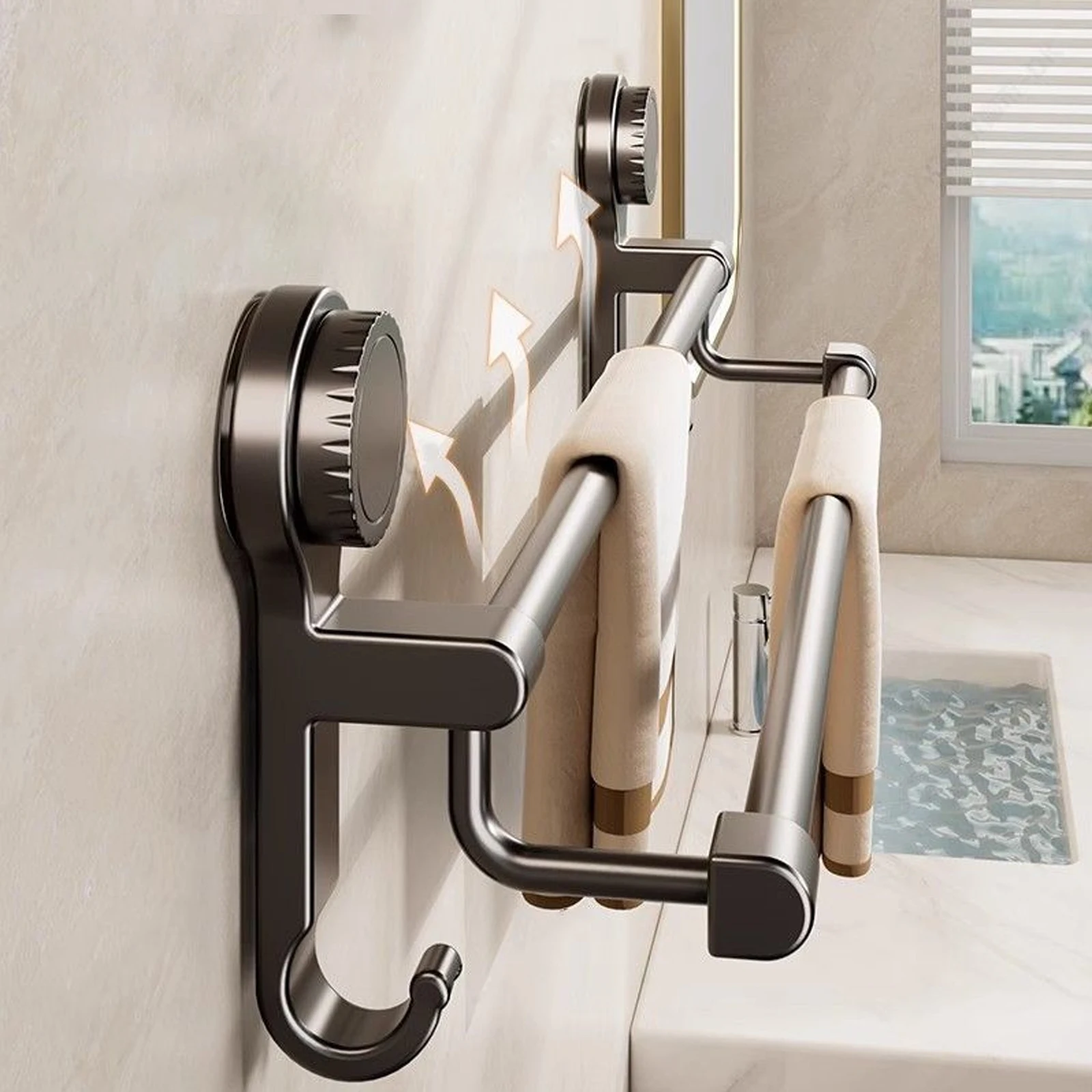 Suction Cup Bathroom Hand Towel Rack Towel Holder Wall Mount No Drill Mount 30/40/50cm Towel Bar Double Bar 2 Tier Apartment
