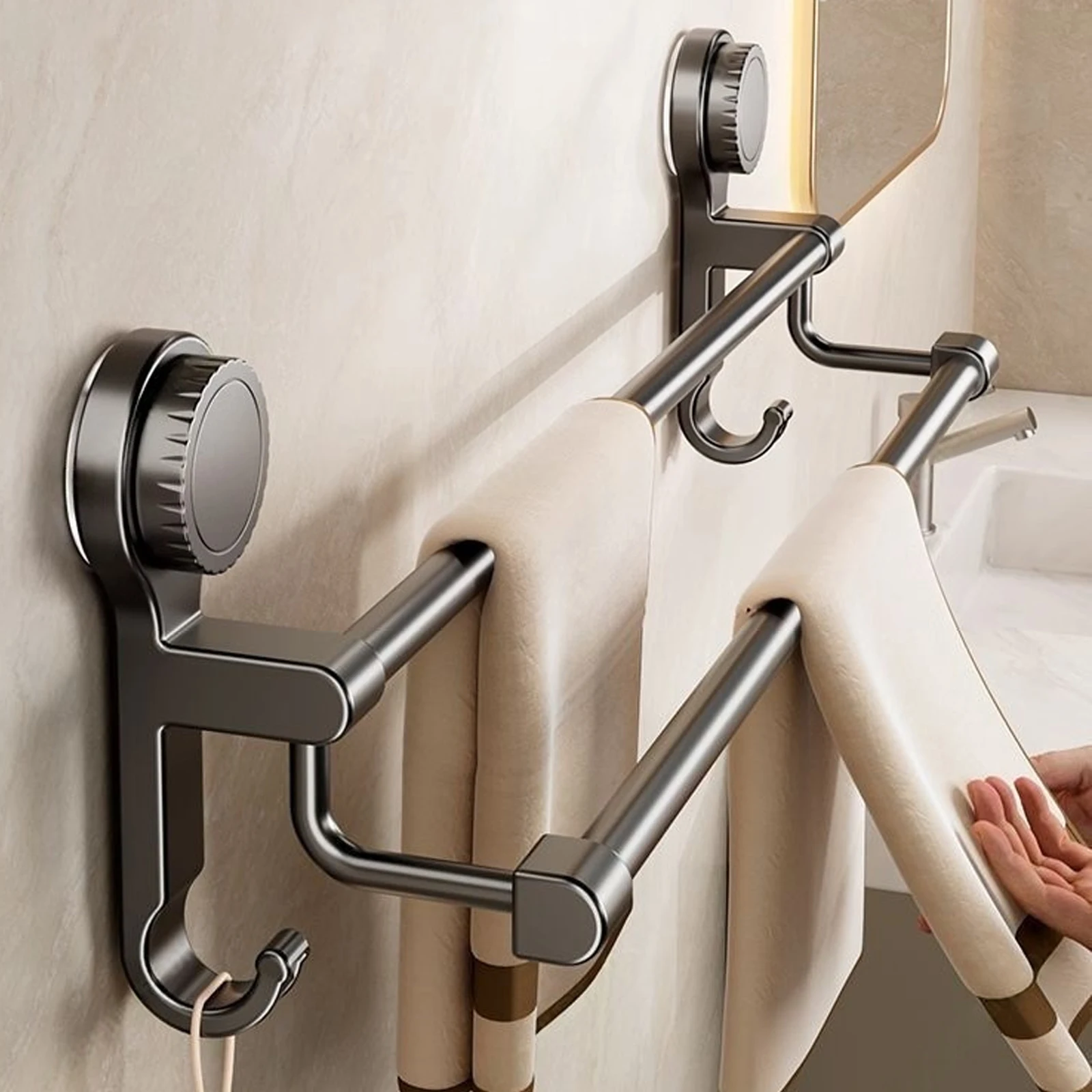 Suction Cup Bathroom Hand Towel Rack Towel Holder Wall Mount No Drill Mount 30/40/50cm Towel Bar Double Bar 2 Tier Apartment
