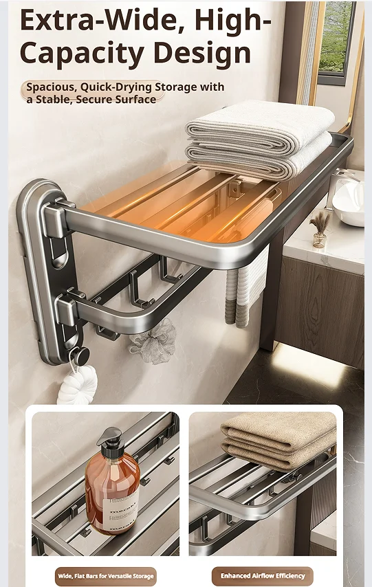 Suction Cup Foldable Bath Towel Rack, Bathroom Wall-Mounted Towel Rack, Punch-Free Storage Rack