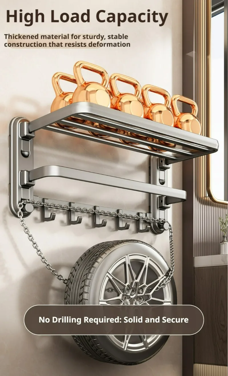 Suction Cup Foldable Bath Towel Rack, Bathroom Wall-Mounted Towel Rack, Punch-Free Storage Rack