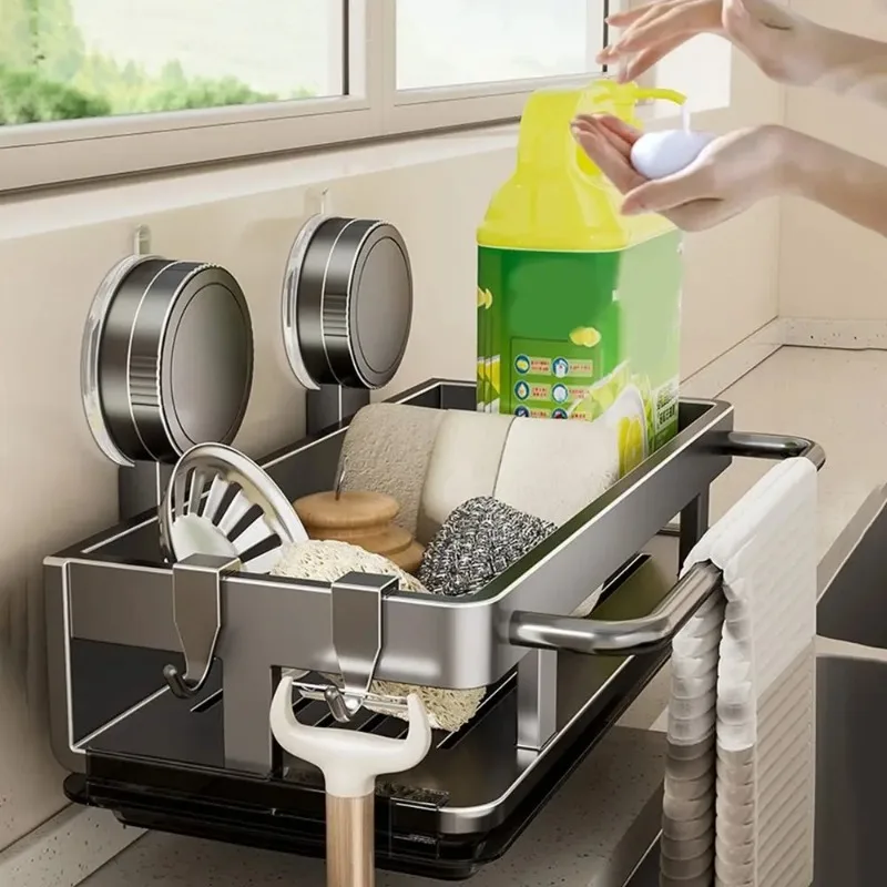 Suction Cup Kitchen Rack, No-Drilling Wall Mounted Organizer for Sponge Dish Soap, Over Sink Drainage Basket for Bathroom Too Suction Cup Kitchen Rack, No-Drilling Wall Mounted Organizer for Sponge Dish Soap, Over Sink Drainage Basket for Bathroom Too