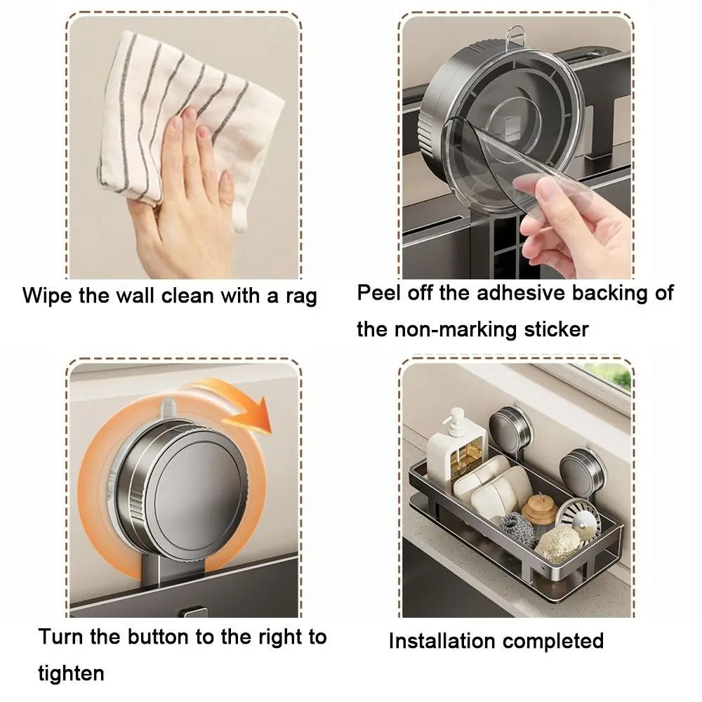 Suction Cup Kitchen Rack, No-Drilling Wall Mounted Organizer for Sponge Dish Soap, Over Sink Drainage Basket for Bathroom Too