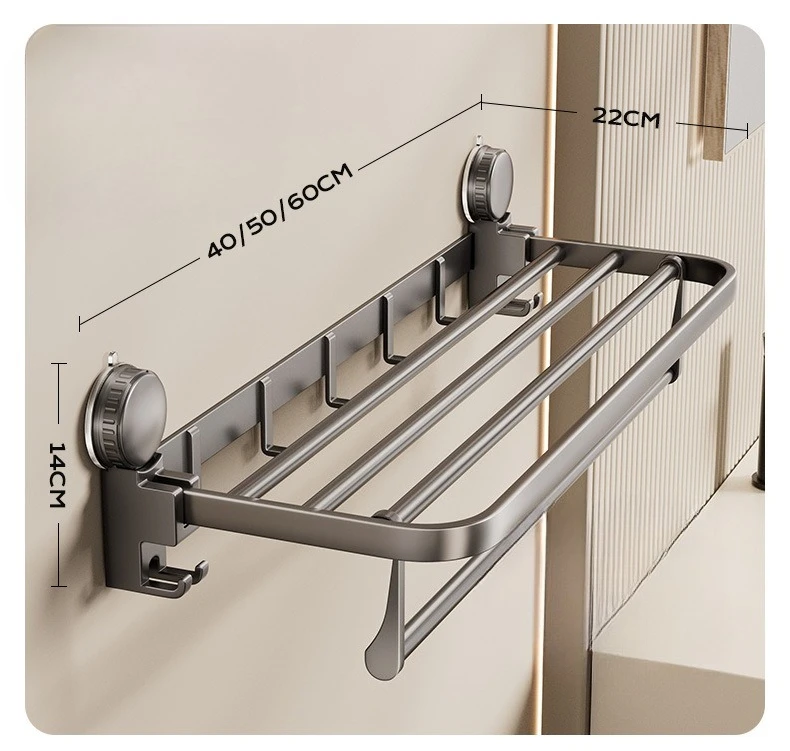Suction cup towel rack bathroom towel storage rack bathroom hanging pole hook rack suction cup type no punching required