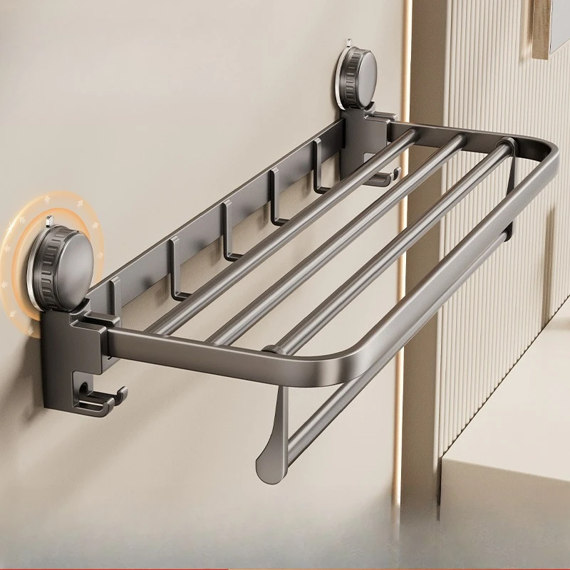 Suction cup towel rack bathroom towel storage rack bathroom hanging pole hook rack suction cup type no punching required Suction cup towel rack bathroom towel storage rack bathroom hanging pole hook rack suction cup type no punching required
